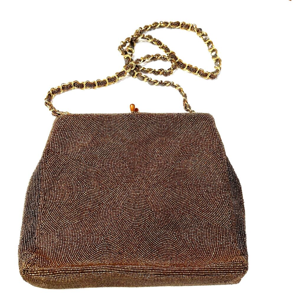 Vintage Copper Beaded Bag w/ Chain and Beaded Strap